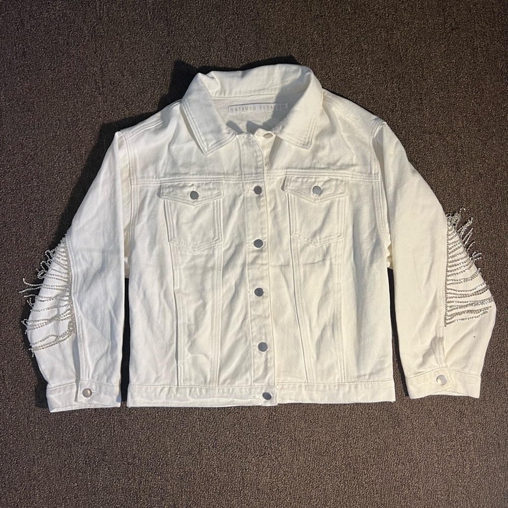 White denim bedazzled jacket